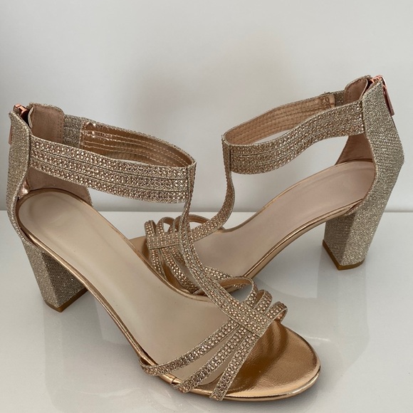 Rose gold studded block heels Davids Bridal Everly Size 8 - Picture 4 of 16